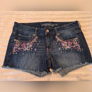 American Eagle Outfitters Floral Embroidered Jean Shorts